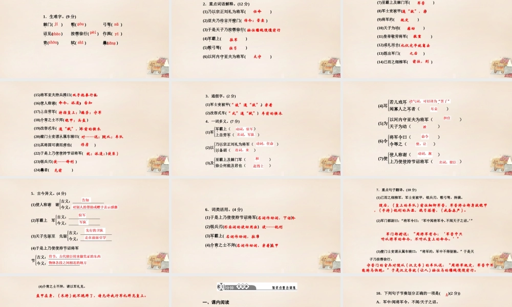 八年级语文下册 21(细柳营)习题课件 (新版)语文版 课件