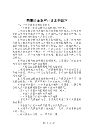 某集团企业审计计划书范本