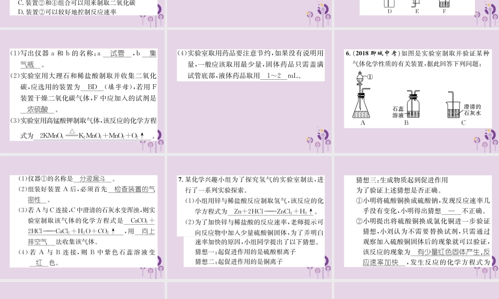 中考化学总复习 第1编 主题复习 模块5 科学探究 课时17 常见气体的制取(精练)课件