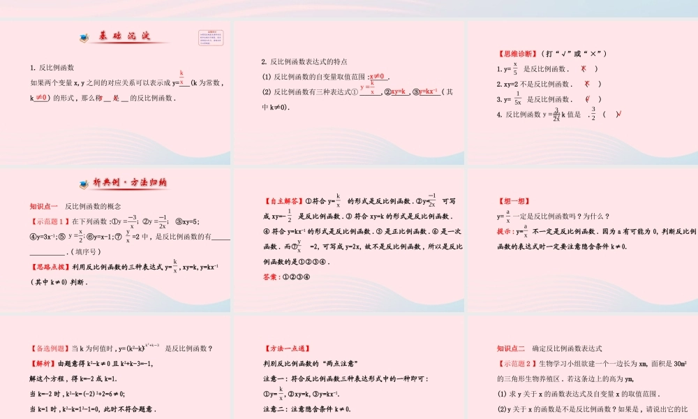 九年级数学上册 第六章 反比例函数 1反比例函数习题课件 (新版)北师大版 课件