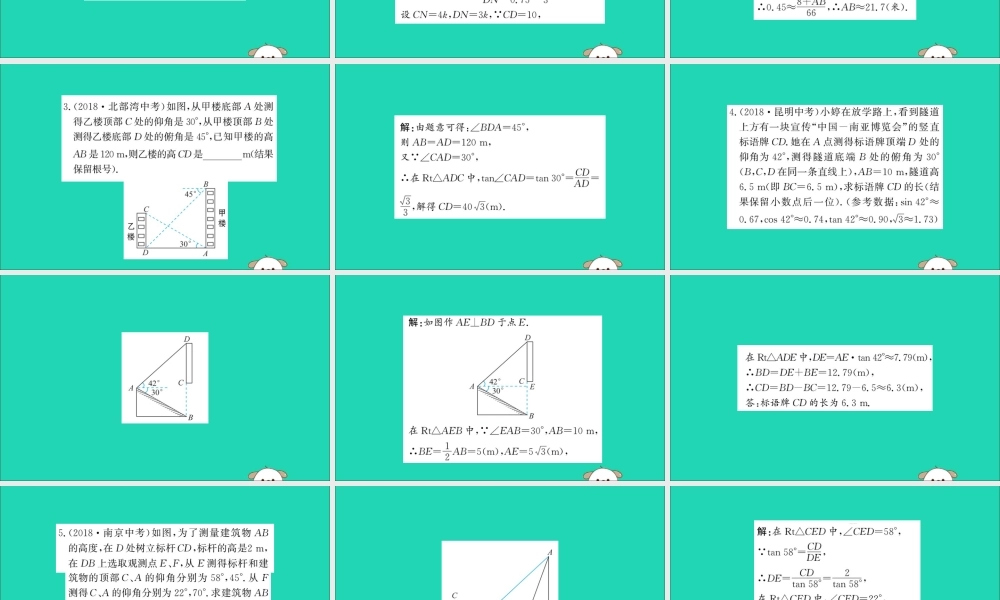 九年级数学下册 第一章 直角三角形的边角关系 16 利用三角函数测高训练课件 (新版)北师大版 课件