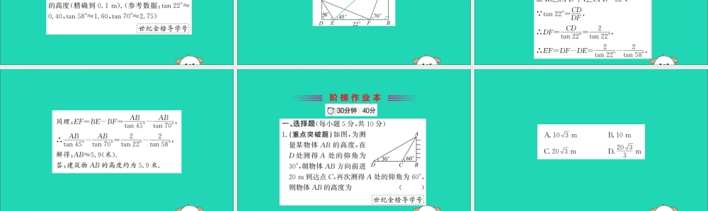 九年级数学下册 第一章 直角三角形的边角关系 16 利用三角函数测高训练课件 (新版)北师大版 课件