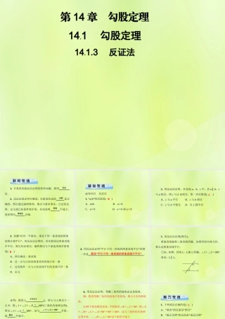 八年级数学上册 第14章 勾股定理 14.1 勾股定理 14.1.3 反证法习题课件 (新版)华东师大版 课件