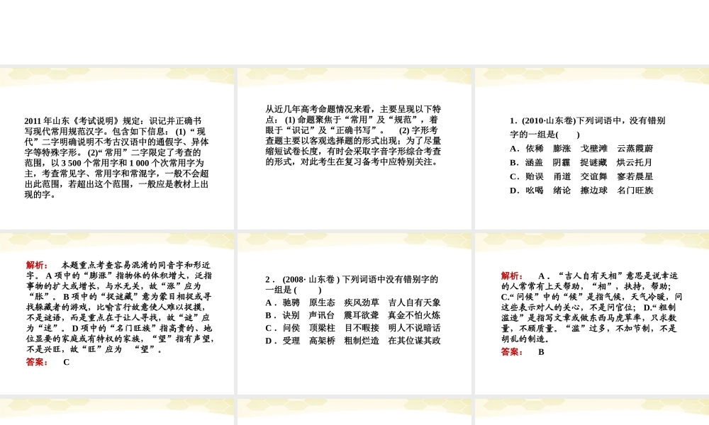 山东省高考语文一轮专题复习 字形课件