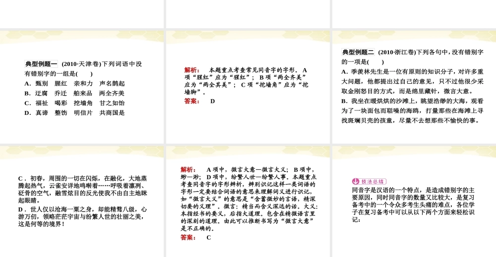 山东省高考语文一轮专题复习 字形课件