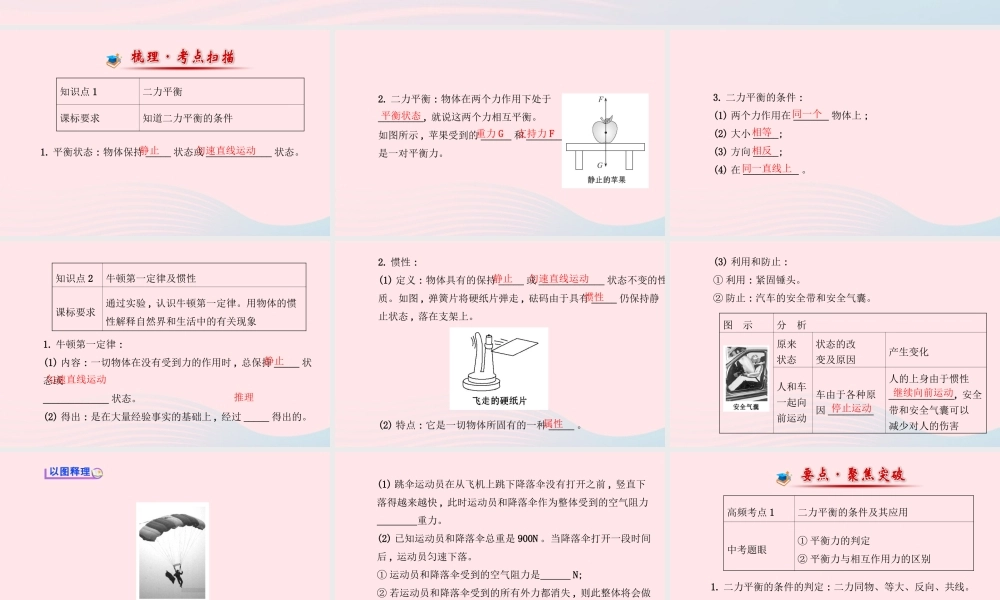 八年级物理下册 第九章力与运动课件 (新版)苏科版 课件