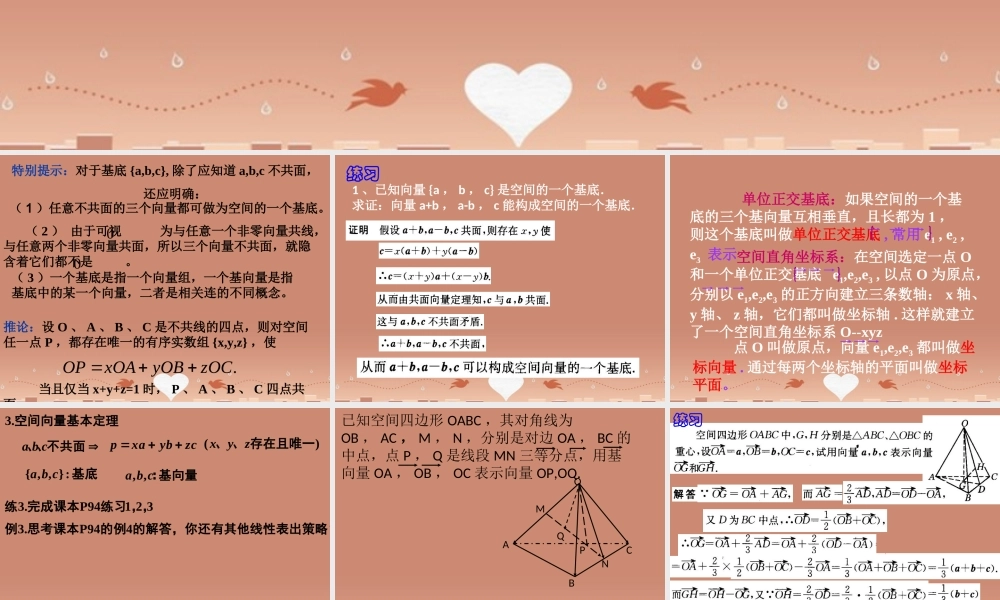 数学 空间正交 基向量课件 新人教版选修2 1 课件