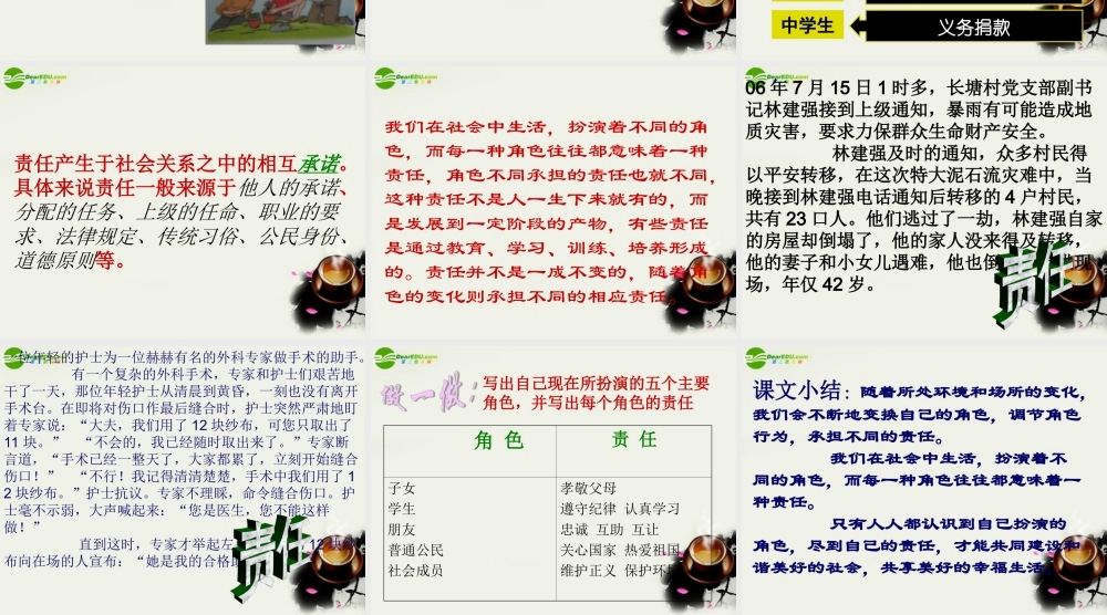 九年级政治 第一课(角色与责任同在)第一框(我的角色 我的责任)课件 人教新课标版 课件