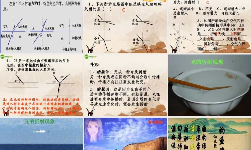 八年级物理上册 第三章第四节光的折射课件 鲁教版 课件