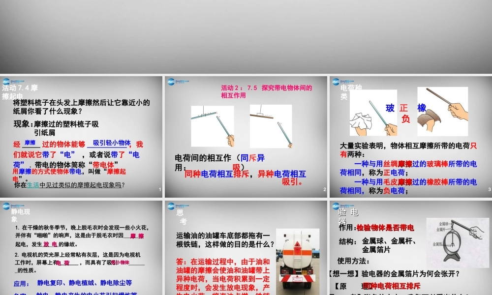 八年级物理下册 7.2 静电现象课件 苏科版 课件
