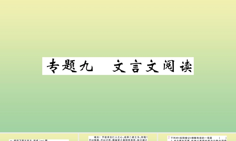 九年级语文上册 专题九 文言文阅读作业课件 新人教版 课件