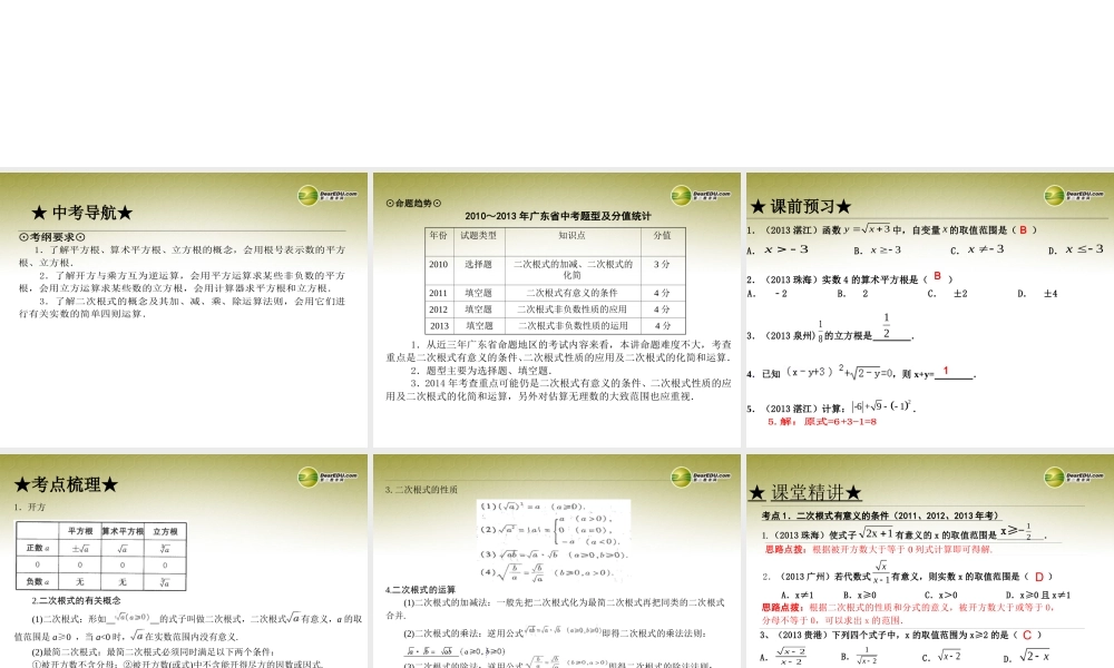 中考数学 第二讲 根式复习课件