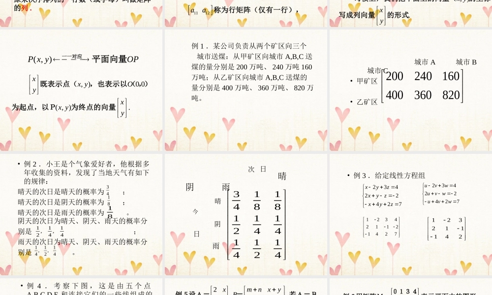 数学 矩阵的概念及二阶矩阵与平面向量的乘法课件 新人教A版选修4 2 课件