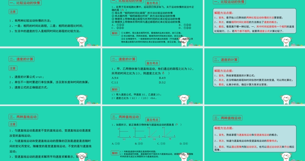 八年级物理上册 1.3(比较运动的快慢)考点方法课件 北京课改版 课件