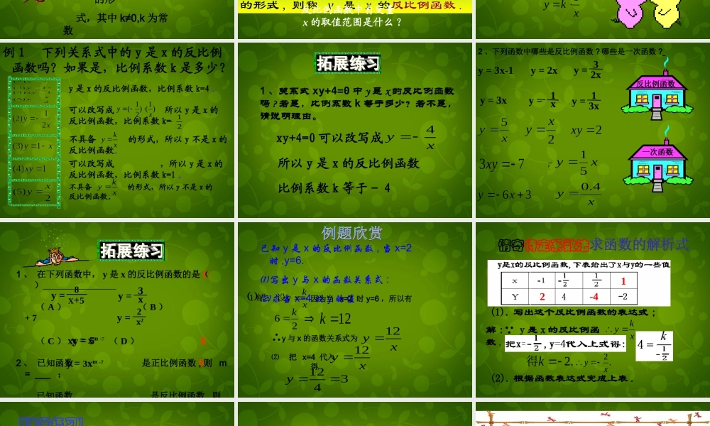 八年级数学下册 17.1.1 反比例函数的意义课件 新人教版 课件