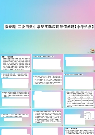 九年级数学上册 第22章(二次函数)微专题 二次函数中常见实际应用最值问题作业课件 (新版)新人教版 课件
