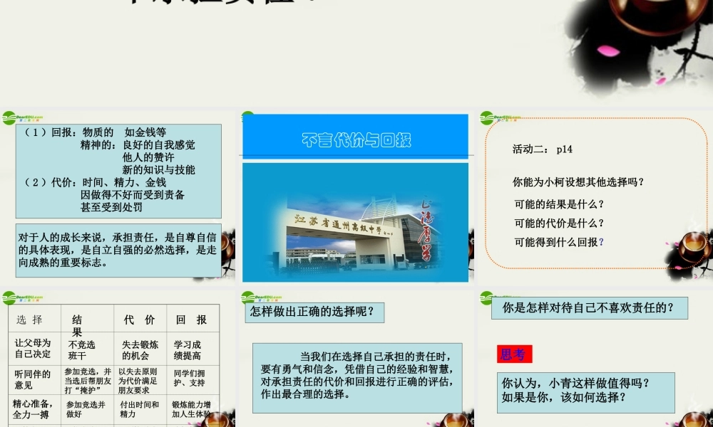 九年级政治(责任与角色同在-不言代价与回报)课件1 人教新课标版 课件