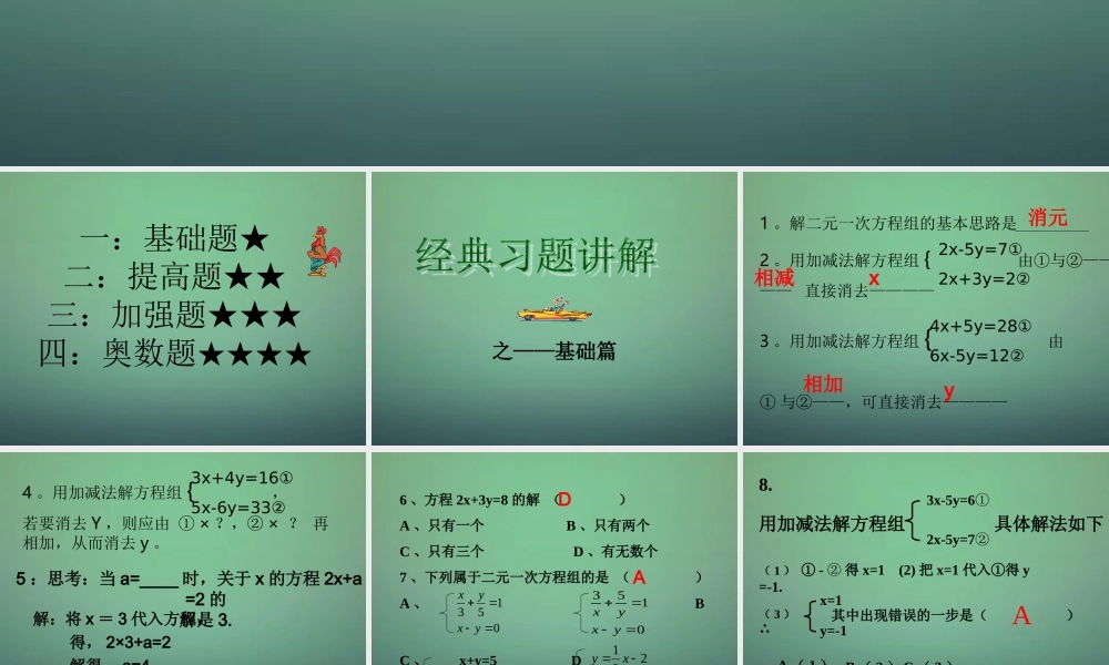 中学七年级数学下册(第八章 二元一次方程组)经典例题讲解课件 (新版)新人教版 课件