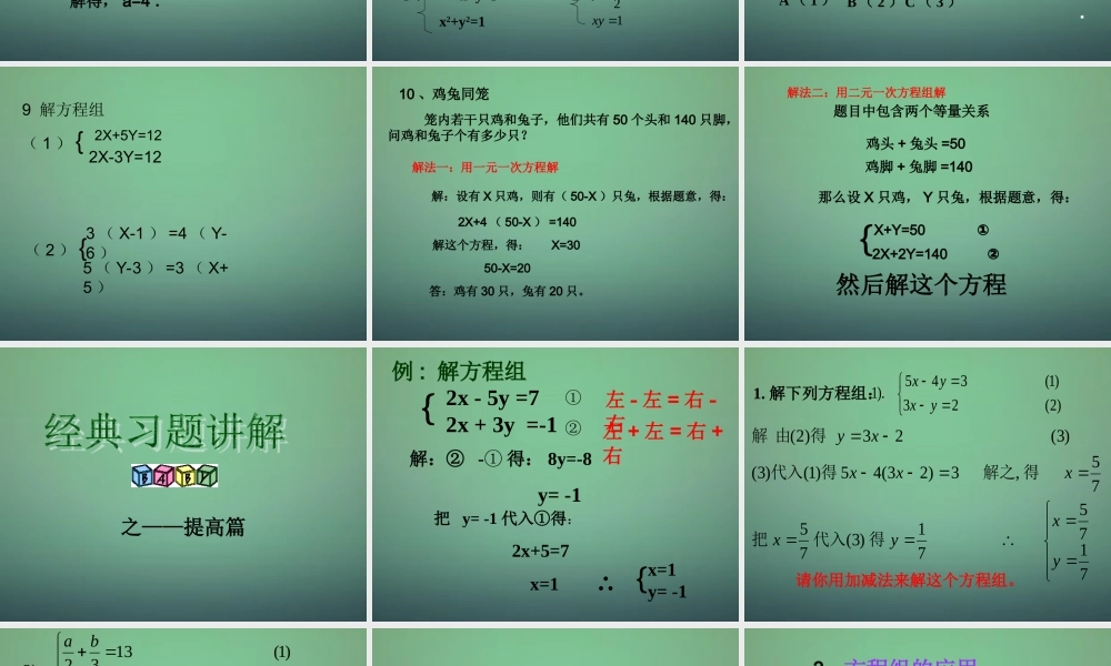 中学七年级数学下册(第八章 二元一次方程组)经典例题讲解课件 (新版)新人教版 课件