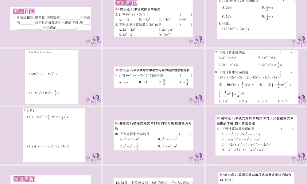 八年级数学上册 第12章 整式的乘除 12.4 整式的除法 12.4.1 单项式除以单项式作业课件 (新版)华东师大版 课件