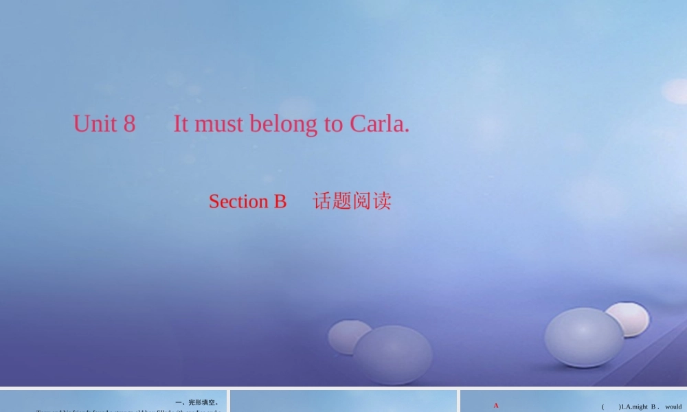 九年级英语全册 Unit 8 It must belong to Carla Section B话题阅读习题课件 (新版)人教新目标版 课件