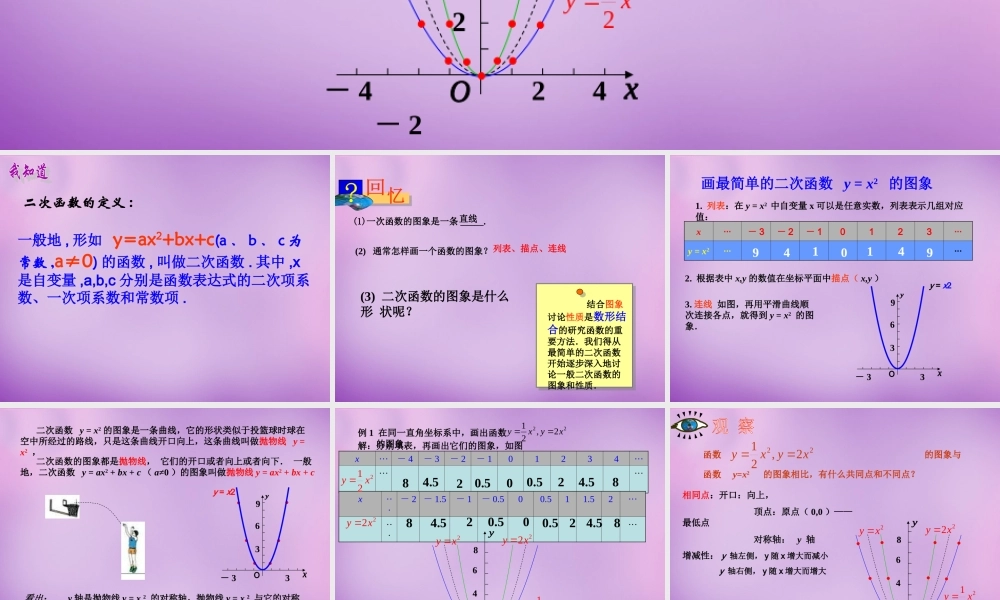 九年级数学上册(2212 二次函数y＝ax2的图象和性质)课件 (新版)新人教版 课件