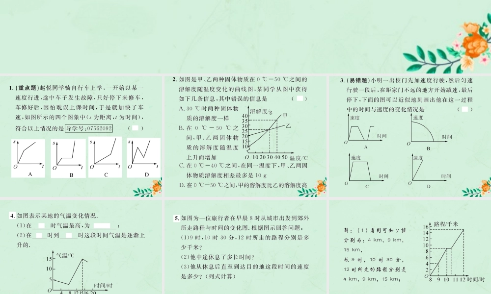 春八年级数学下册 第19章 一次函数 19.1 函数 19.1.2 函数的图象 第1课时 函数的图象课后作业课件 (新版)新人教版 课件
