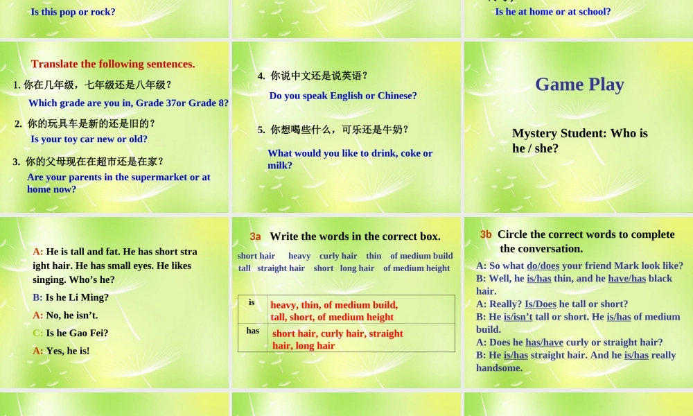 中学七年级英语下册 Unit 9 What does he look like Section A 2课件 (新版)人教新目标版 课件