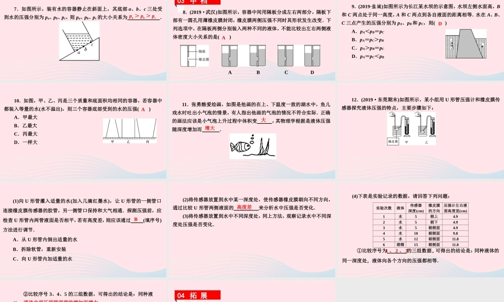 八年级物理下册 8.2 研究液体的压强 第1课时 研究液体的压强课件 (新版)粤教沪版 课件