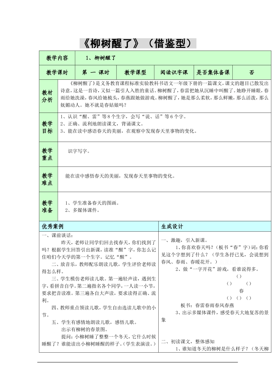 《柳树醒了》(借鉴型)_第1页