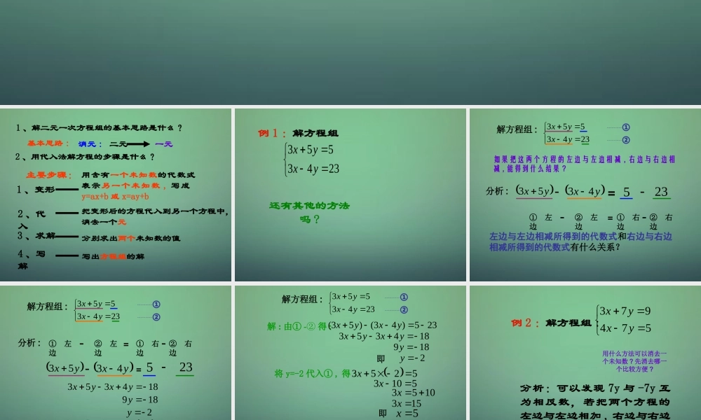 七年级数学下册 7.2.2 加减消元法解二元一次方程组课件 (新版)华东师大版 课件