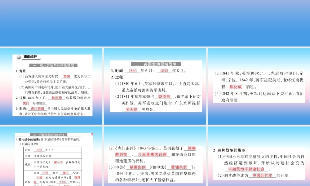 八年级历史上册 第一单元 中国开始沦为半殖民地半封建社会 第1课 鸦片战争作业课件 新人教版 课件