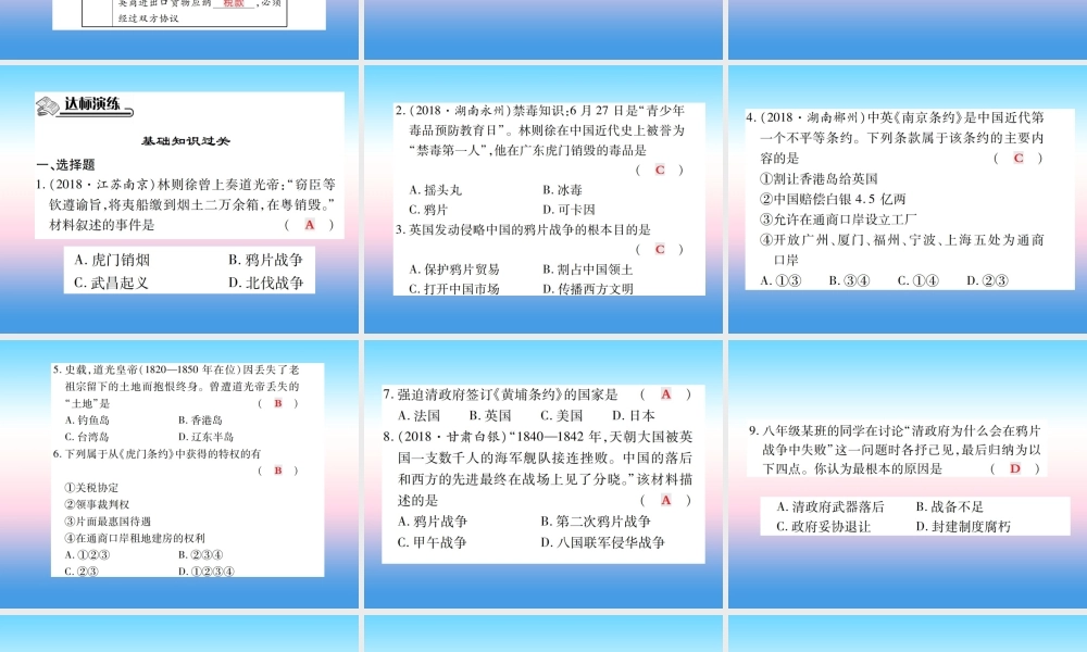 八年级历史上册 第一单元 中国开始沦为半殖民地半封建社会 第1课 鸦片战争作业课件 新人教版 课件