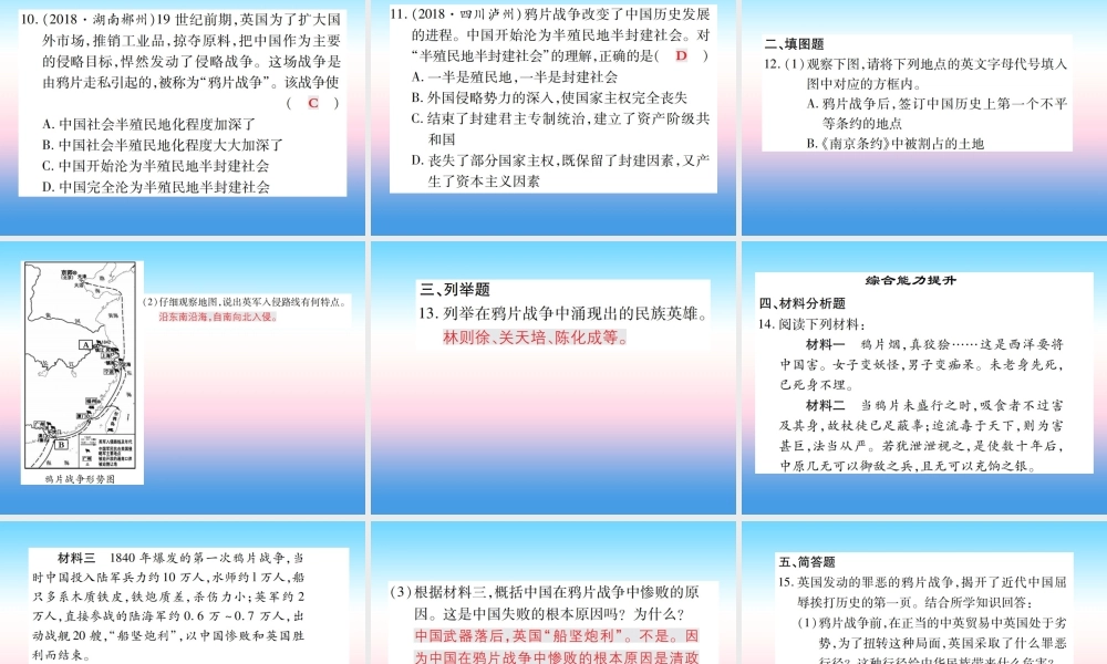 八年级历史上册 第一单元 中国开始沦为半殖民地半封建社会 第1课 鸦片战争作业课件 新人教版 课件