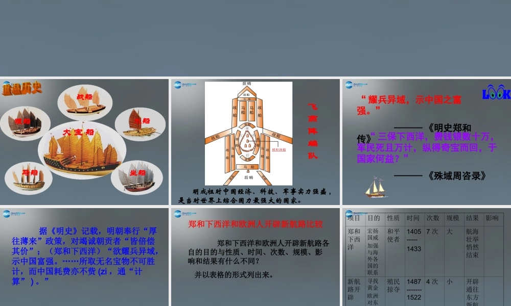 八年级历史与社会下册 第五单元 综合探究五 郑和下西洋与新航路开辟比较课件 新人教版 课件