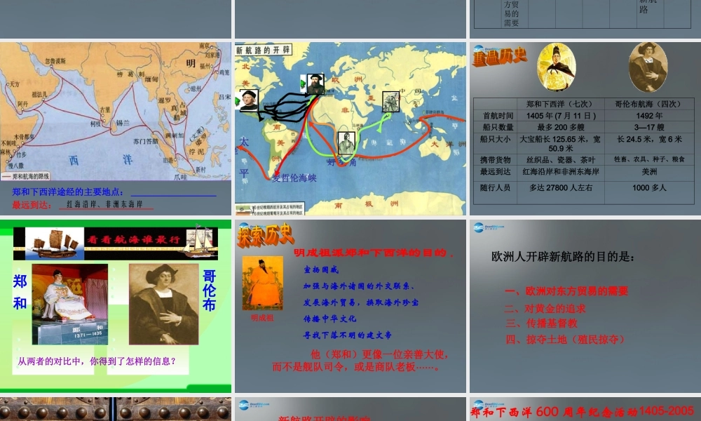 八年级历史与社会下册 第五单元 综合探究五 郑和下西洋与新航路开辟比较课件 新人教版 课件