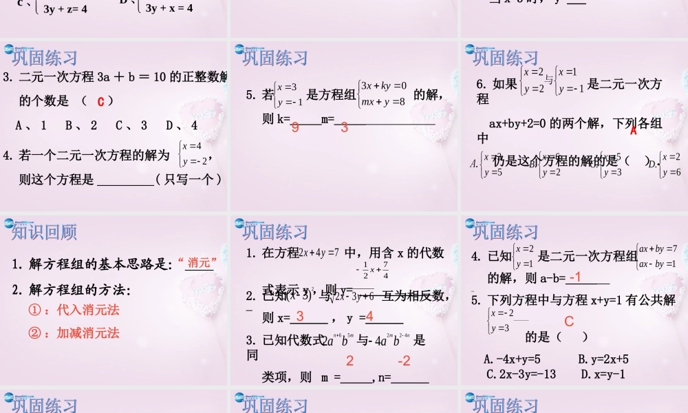 中学七年级数学下册 第八章 二元一次方程组复习课件 新人教版 课件