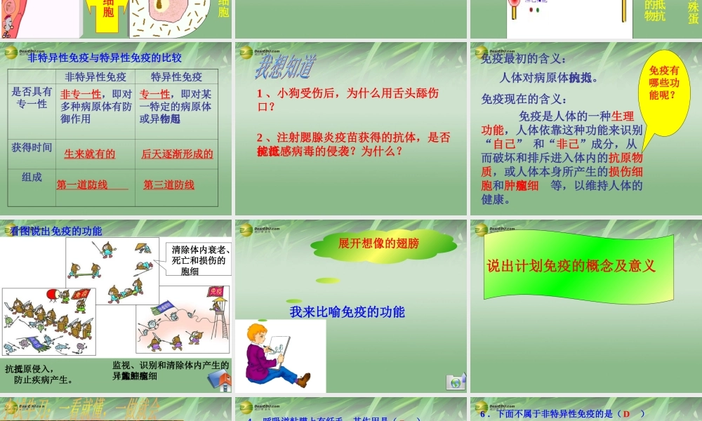 八年级生物下册 第五章 免疫和计划免疫配套课件1 鲁科版 课件