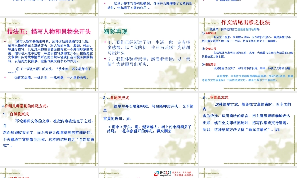 初三语文课件作文开头结尾如何出彩