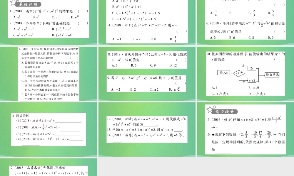 中考数学复习 第一轮 考点系统复习 第一章 数与式 第二节 整式与因式分解(精练)课件