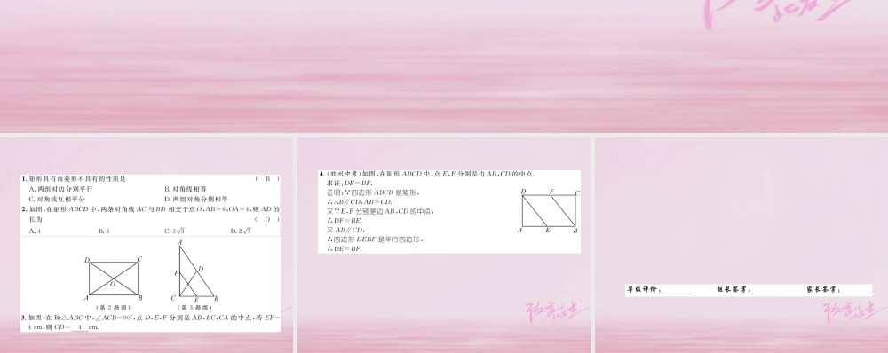 九年级数学上册 第一章 特殊平行四边形 12 矩形的性质与判定 第1课时 矩形的性质练习课件 (新版)北师大版 课件