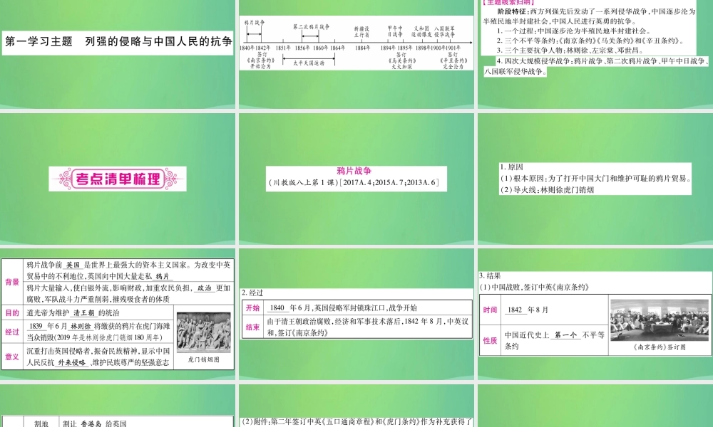 中考历史复习 第一篇 教材系统复习 2 中国近代史 第一学习主题 列强的侵略与中国人民的抗争讲解课件