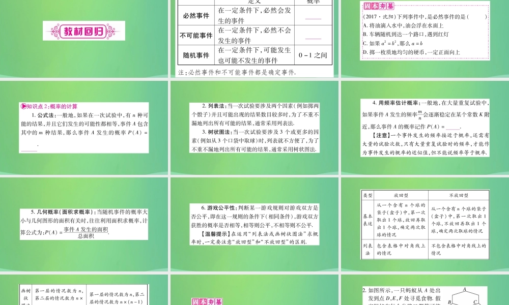 中考数学复习 第一轮 考点系统复习 第八章 统计与概率 第二节 概率(精讲)课件