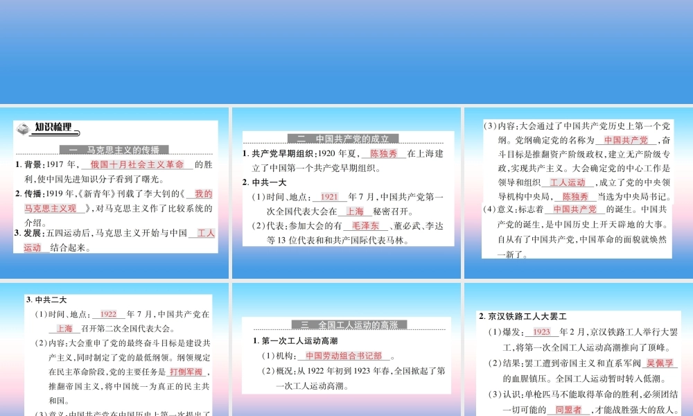 八年级历史上册 第四单元 新时代的曙光 第14课 中国共产党诞生作业课件 新人教版 课件