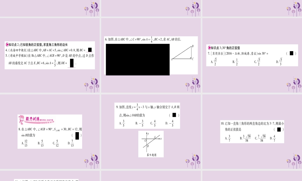九年级数学上册 第4章 锐角三角函数 41 正弦和余弦 第1课时 作业课件 (新版)湘教版 课件
