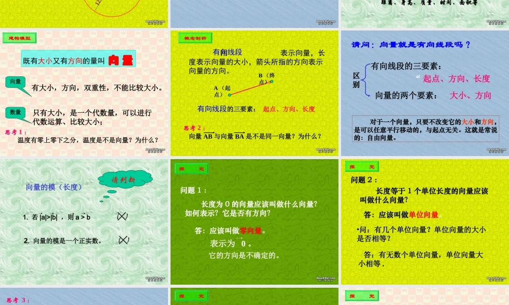 中学高一数学向量的概念与表示课件 新课标 苏教版