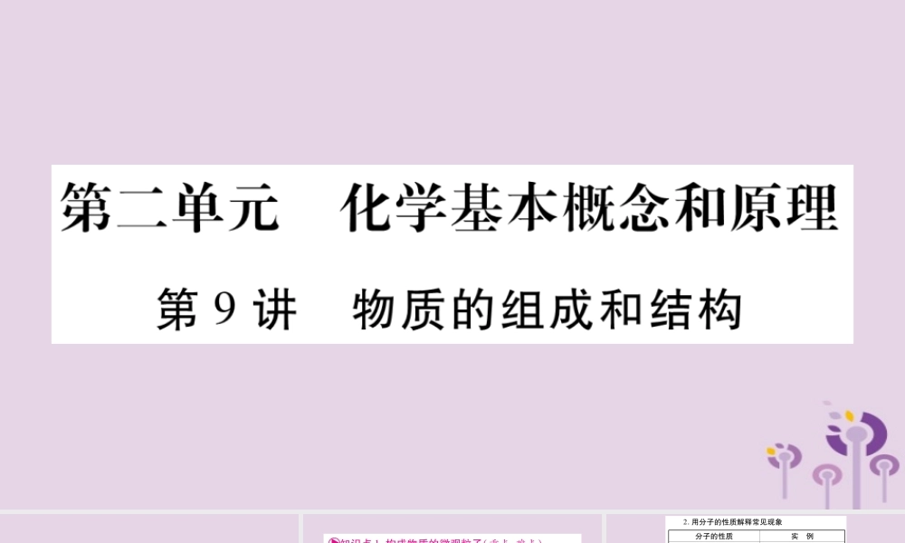 中考化学复习 第一部分 基础知识 第二单元 化学基本概念和原理 第9讲 物质的组成和结构(精讲)课件