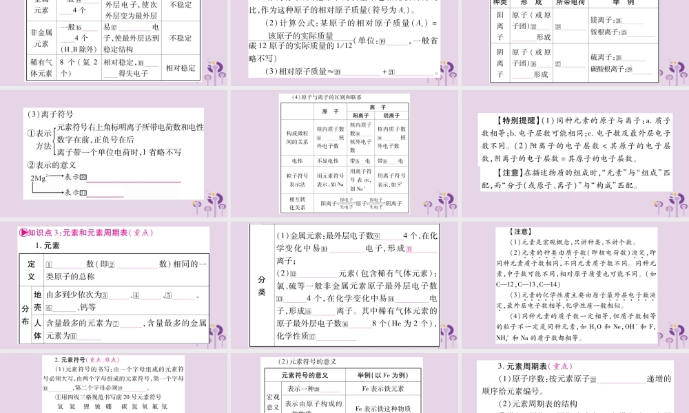 中考化学复习 第一部分 基础知识 第二单元 化学基本概念和原理 第9讲 物质的组成和结构(精讲)课件