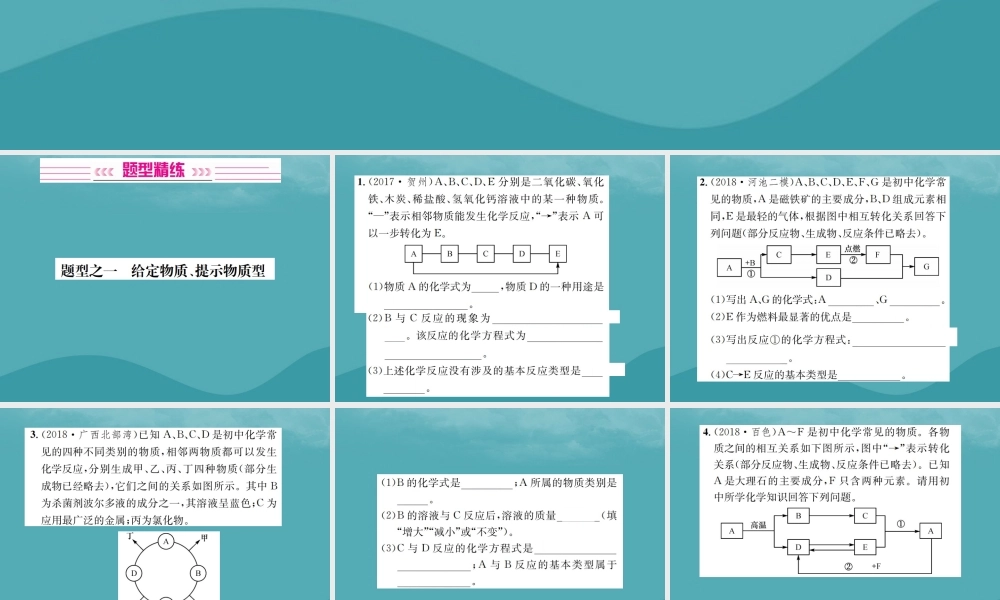 广西中考化学 中考6大题型轻松搞定 题型复习(二)推断题之1 给定物质提示物质型课件