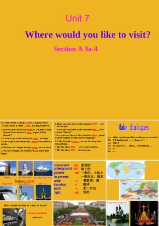 九年级英语unit7Where would you like to visitSectionA3a-3b课件 人教新目标版 课件
